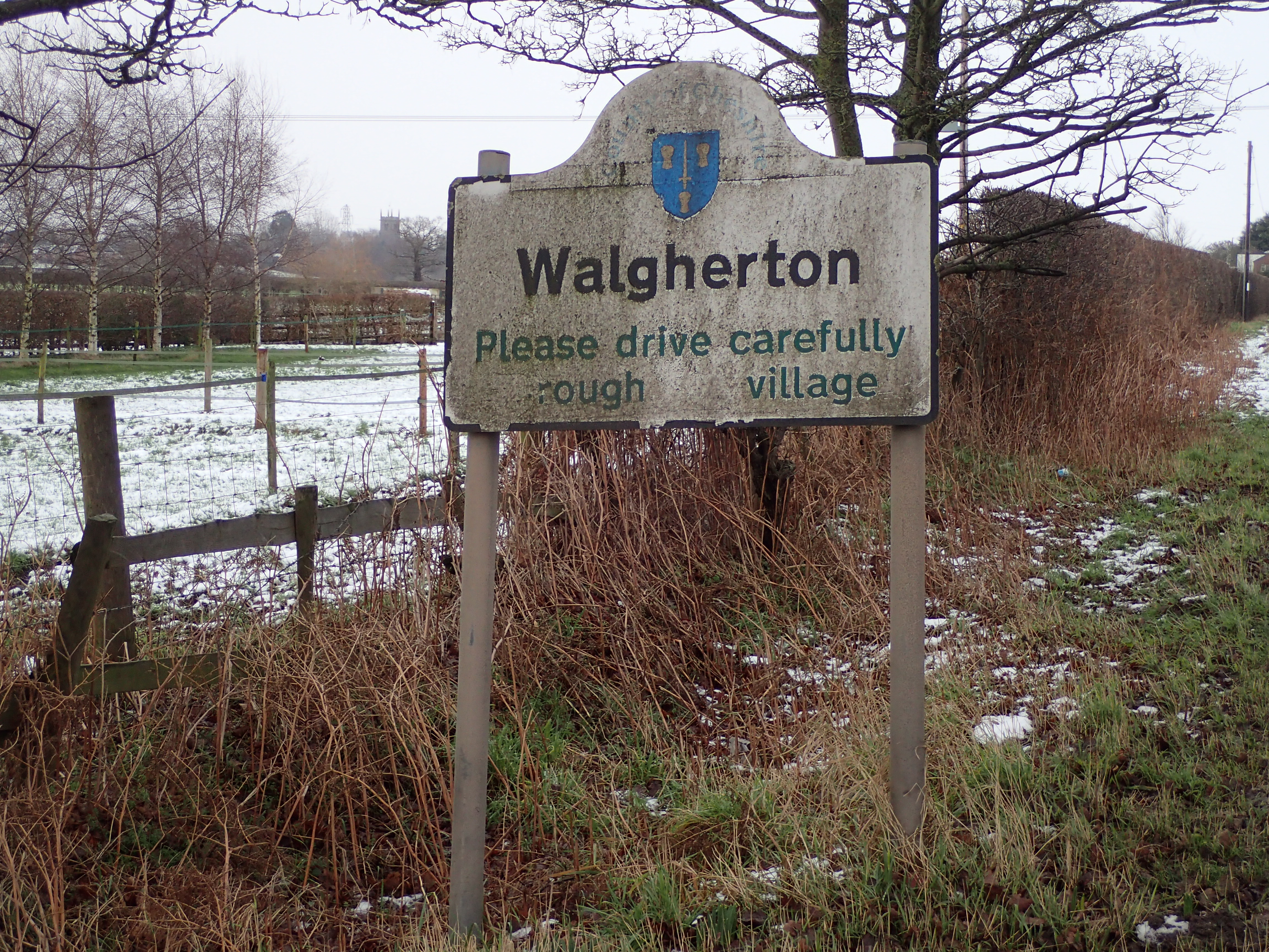 Defaced Walgherton sign on London Road